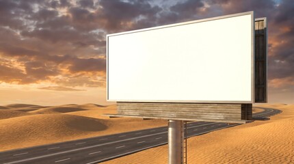 Obraz premium Desert Billboard Along a Road in the Desert at Sunset