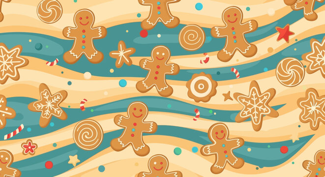 Christmas Gingerbread Cookies Seamless Pattern - Festive Holiday Baking Background
