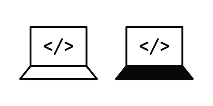 Display code icon outline icons collection. Flat icons