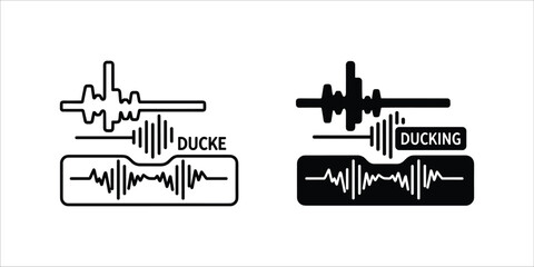 Obraz premium Black and white audio waveforms with text labels ducke and ducking