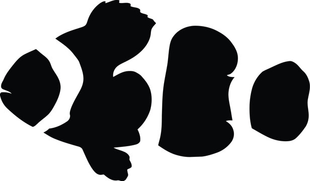 Black silhouette of a clownfish swimming isolated on a plain surface
