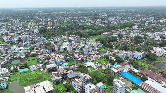 Aerial view of dense urban landscape in south asia