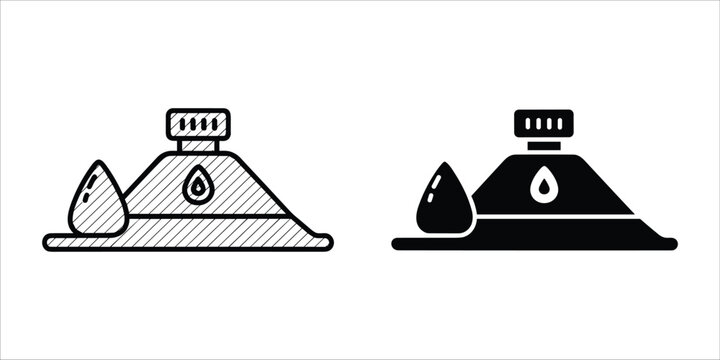 Black and white stylized of pyramids with trees and water