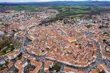 Obraz premium Aerial view around the old town of Issoire in France on a sunny afternoon in summer