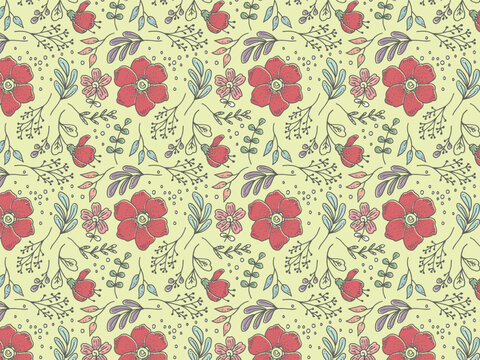 Seamless floral pattern design on lite green 