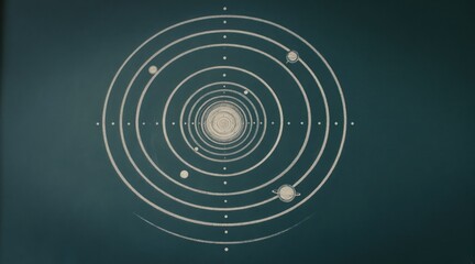 Obraz premium Chalk drawing on blackboard shows solar system with planets. Orbits and celestial bodies in a circular design. Space exploration or education concept art.
