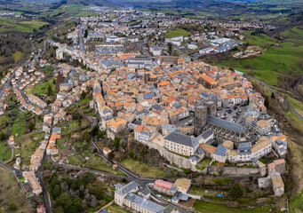 Obraz premium Aerial view around the old town of Saint-Flour in France on a sunny day in summer