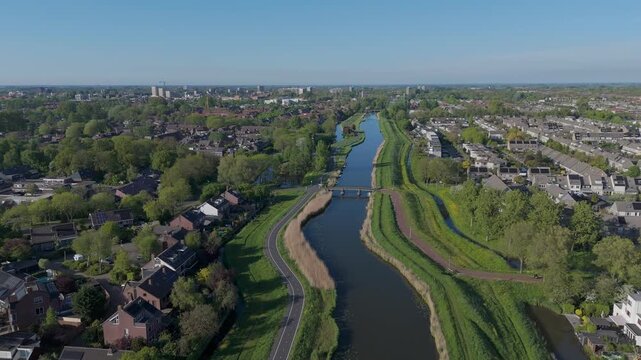 Aerial view of the Purmerringvaart between De Gors and Purmer-Zuid in Purmerend