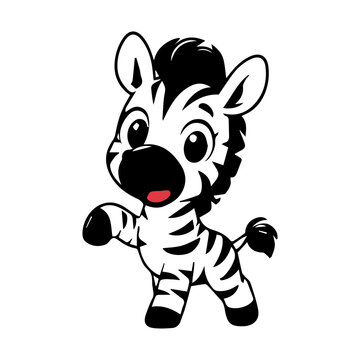 Cute zebra icon element, simple vector illustration, black outline, solid color flat design, minimal clean animal icon, adorable cartoon style