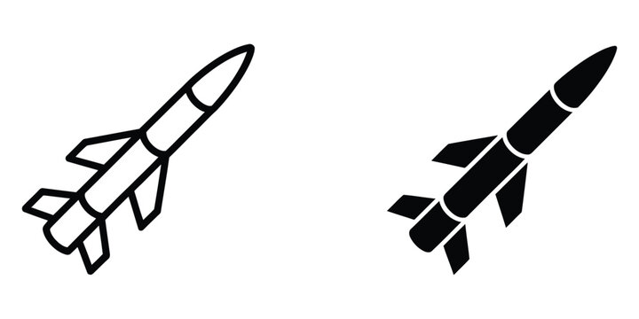 Missile icon set featuring aerospace technology symbols, defense equipment graphics and isolated white background illustration, vector, designs