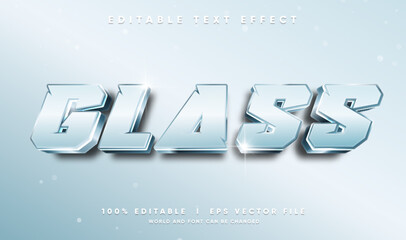 Editable glass 3d text effect template with glossy light blue metallic letters and shiny reflections © Treezone Design