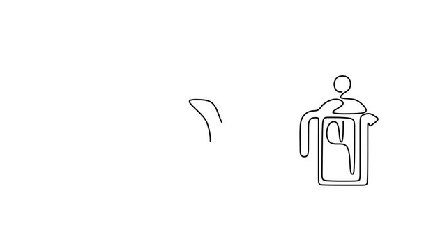 Animated self drawing of continuous line draw of  set of coffee preparation.  Full length one line animation. 4K	