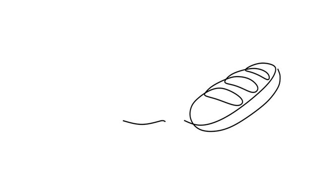 Animated self drawing of continuous line draw of  Bakery Goods Wheat Pretzel and Bread.  Full length one line animation. 4K	