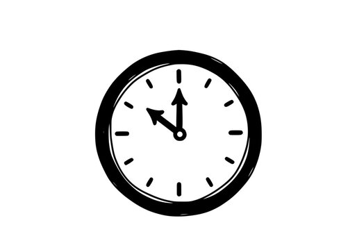 Hand Drawn Clock Face Icon Showing Almost 11 O'Clock, Time Concept