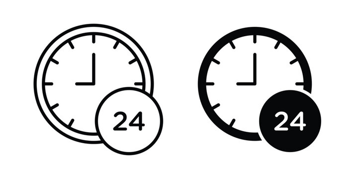 Time twenty four icon outline icons collection. Flat icons
