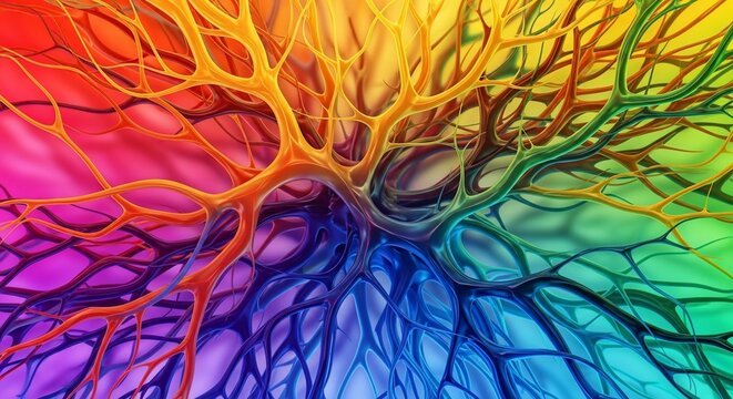 Vibrant rainbow-colored neural network illustration