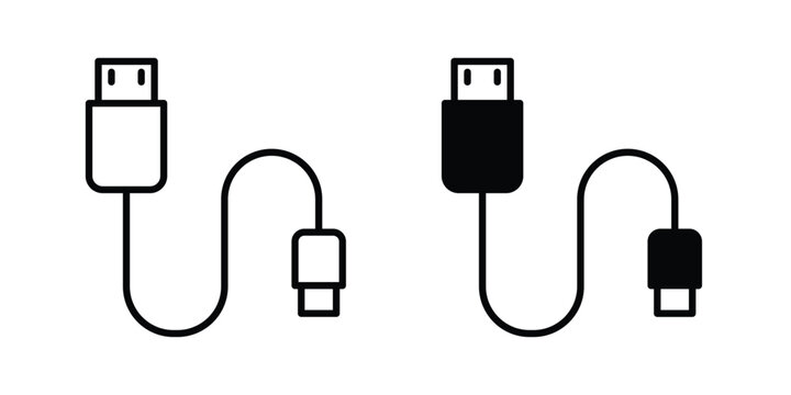 USB cable icon outline icons collection. Flat icons