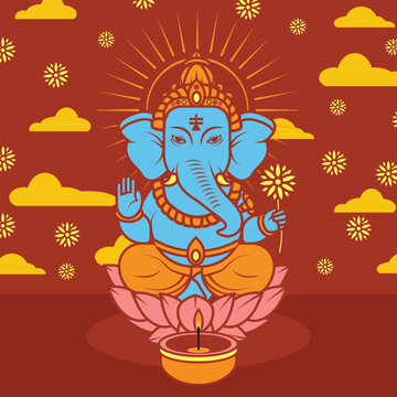 Ancient Ganesh Hindu Gods Characters Illustration