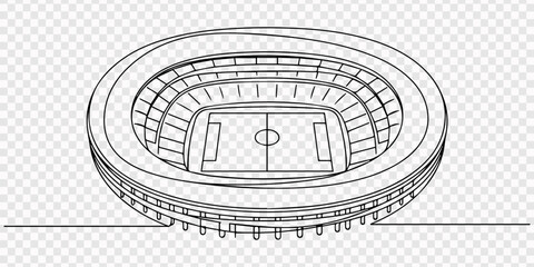 transparent background, Aerial view of a football stadium arena with field in continuous line drawing style, Minimalist continuous line drawing of  football stadium designs from. modern outdoor sports © Gerish