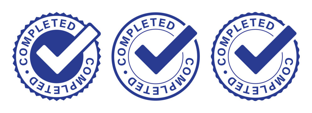 Completed Check Mark Badge Collection with Verification Stamps and Approved Certification Seal Icons