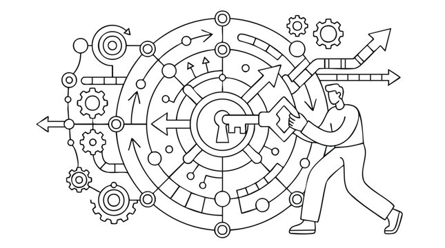 Strategic business professional unlocking complex solutions and operational efficiency through innovative problem solving