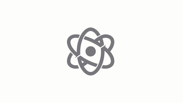 Gray atom symbol with curved lines.