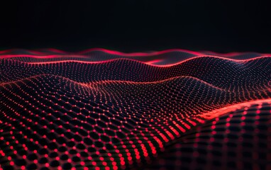 Fototapeta premium Red glowing dotted wave surface on black background