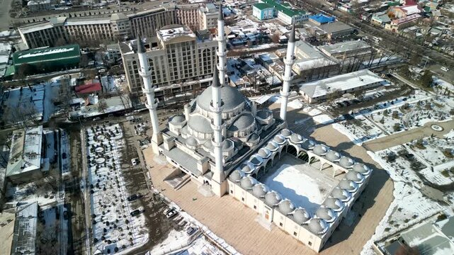 Imam Sarahsi Bishkek Central Mosque, drone flying above