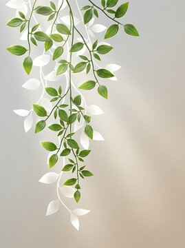 Hanging vine with green leaves on a soft gradient background