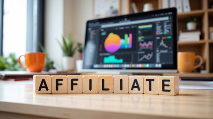 Fototapeta premium Affiliate marketing partnership theme for commission income, tracking links and publisher monetization programs across ecommerce promotion, partner network training and sales funnel materials