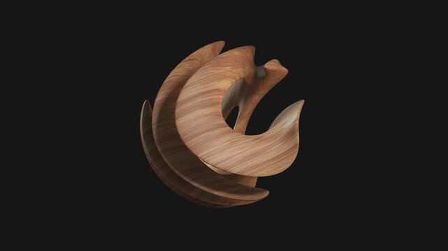 A drag and drop 3D carved wooden style shape with alpha that spins on a loop.
