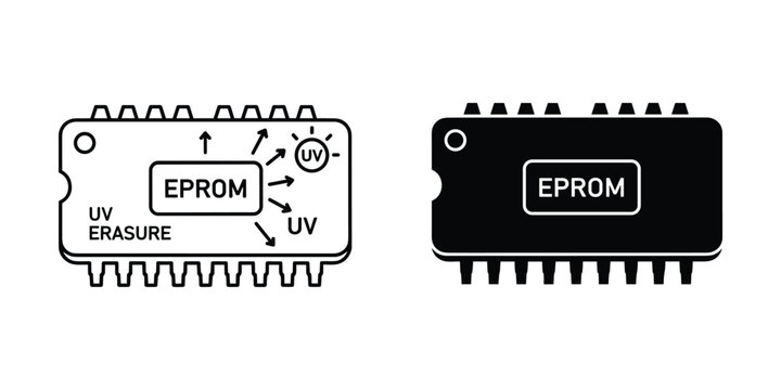 EPROM chip with UV erasure diagram against white background electronic component