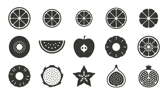   orange slice silhouette  lemon slice silhouette  lime slice silhouette  kiwi slice silhouette  watermelon slice silhouette  apple slice silhouette  pineapple slice silhouette  dragon fruit slice 