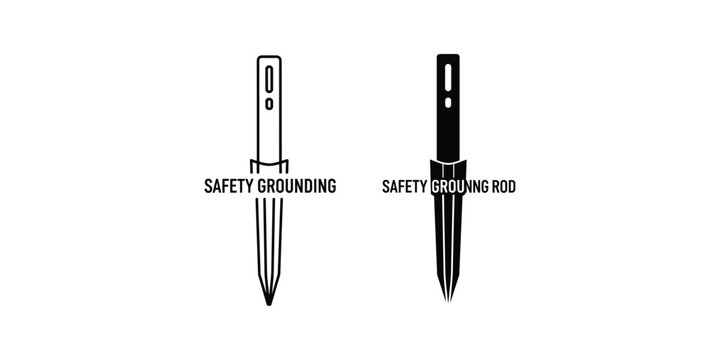 Grounding rod icon in outline and solid fill with text for electrical safety concept
