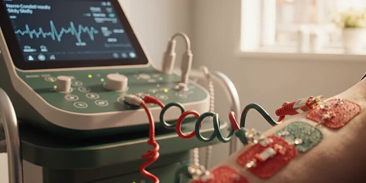 Close-up of medical electrodes on patient arm for monitoring