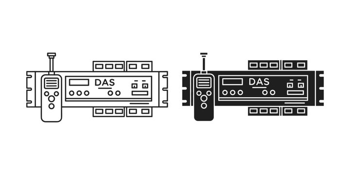 Electronic control unit with remote in white and black outlines on a clean background
