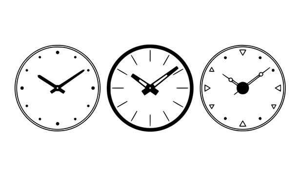 Modern minimalist wall clock collection vector set for interior and office design