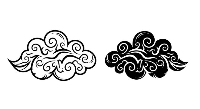 Black and white floral monogram ornaments with swirls and flourishes