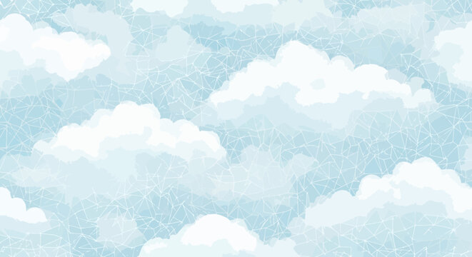 Dreamy Sky Background with Fluffy Clouds and Subtle Geometric Pattern