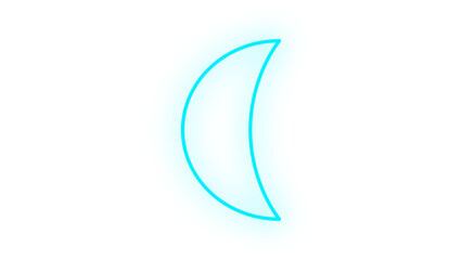 Cyan Blue Neon Glow Crescent Moon Shape Isolated on Transparent Background © Anzalna