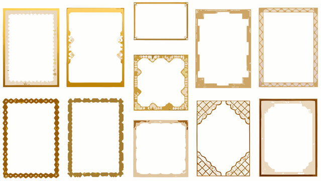 Ornate golden frames collection a decorative vector illustration with detailed flourishes and a white background gold border borders filigree swirls scrolls