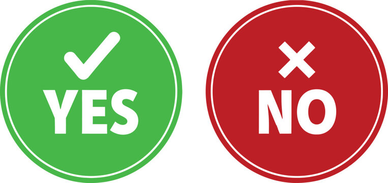Green yes and red no round checkmark and cross symbol icons for survey or feedback design