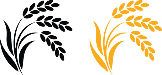 hand drawn rice stalk black yellow icon set vector illustration art © Ammara