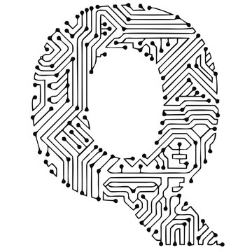 Circuit Board Alphabet Font with Printed Circuit Technology Design Illustration