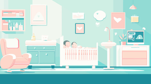 Cozy nursery with baby crib, armchair, and decorative wall art