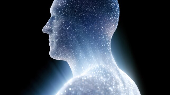 art depicting human teacher becoming holographic ai mentor, symbolizing education evolution, with futuristic lighting and realistic detail