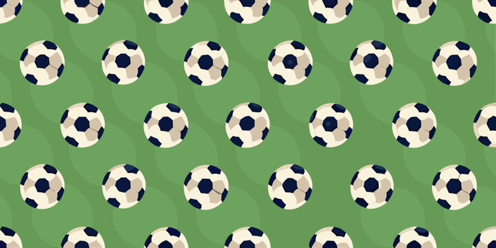 Soccer ball pattern with classic black and white design on green background