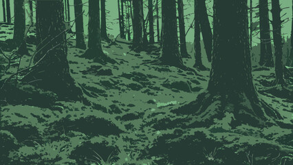 Mystical forest landscape vector illustrations set with enchanted gates, ancient trees, secret paths, and magic crystals © SABIHA