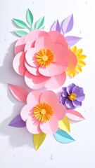 Fototapeta premium Beautiful Paper Flowers Arrangement with Delicate Petals and Leaves.