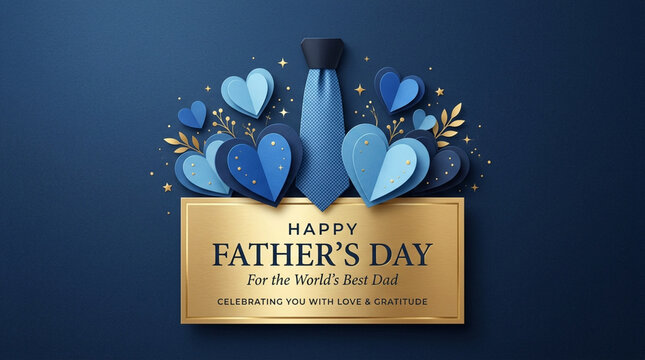 Happy fathers day greeting card concept with blue tie and paper hearts on dark background greeting celebration fatherhood minimalist appreciation creative